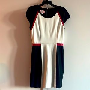Cool color block dress with sheer mesh cut out details